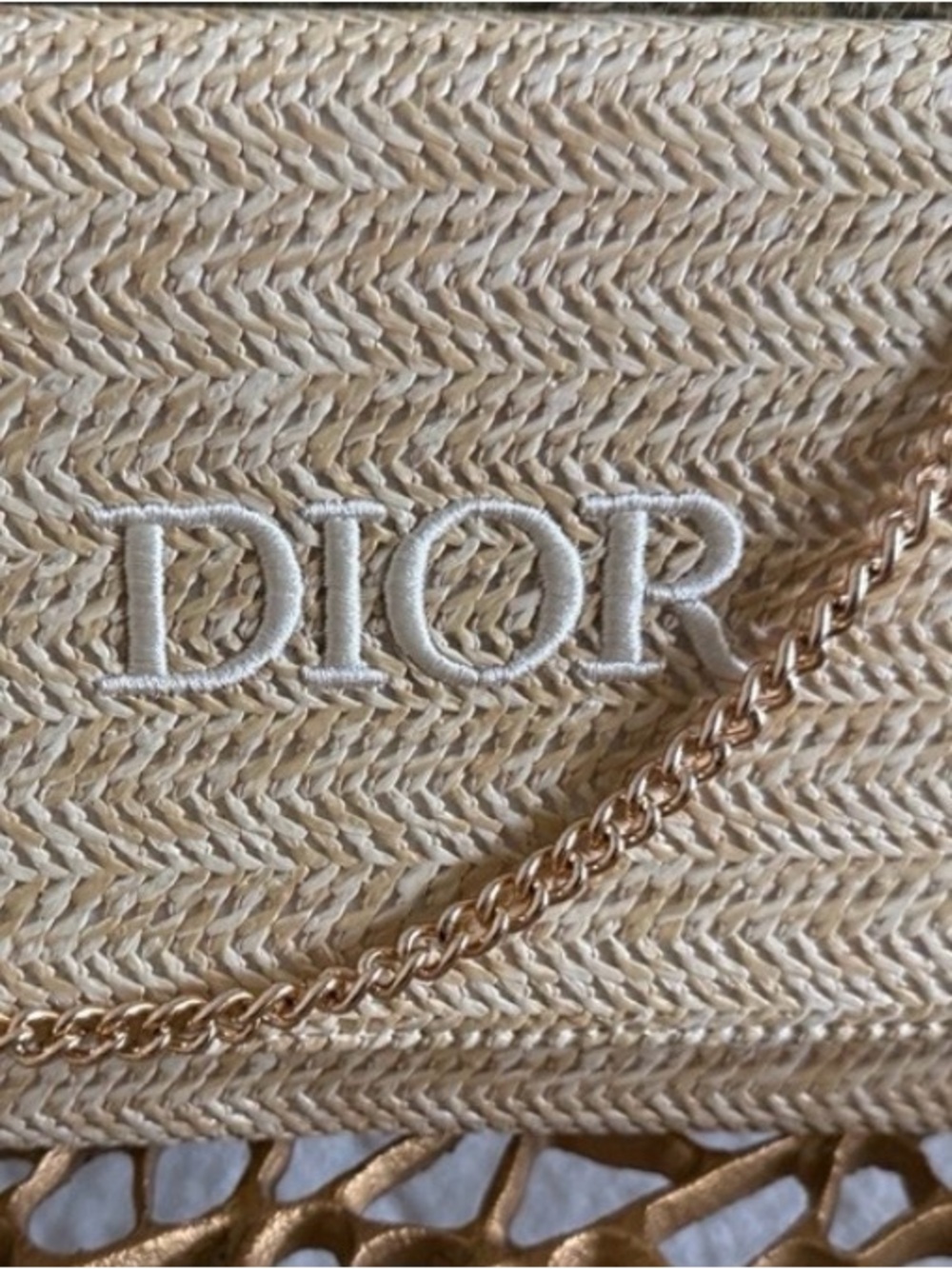 Dior Beige Straw Tote with Gold Chain Accent - Picture 7 of 13